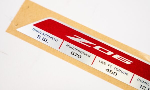 C8 Corvette Z06 Engine Spec Plaque - Image 4